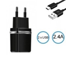 CHARGEUR INKAX DUAL USB 2.4A AVEC CABLE TYPE C