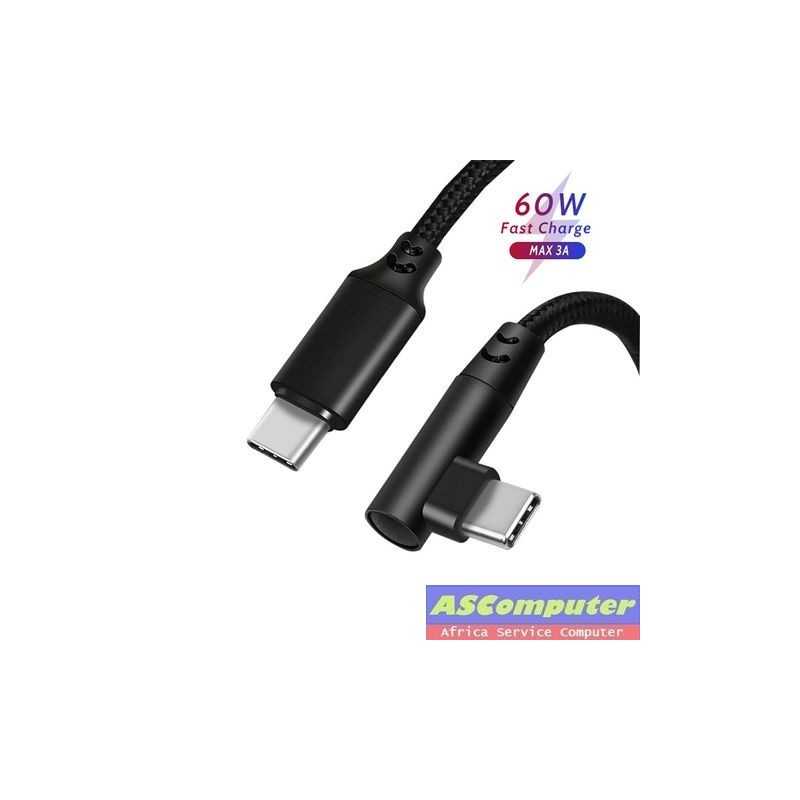 Câble USB Type-C Vers USB-C Coudé 90°/3A 60W Charge Rapide