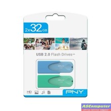 PACK DE DEUX CLÉ USB PNY 32GB USB 2.0 BLEU & VERT