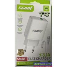 Chargeur SCOOT Fast Charger - 3.1A Avec Câble Micro USB