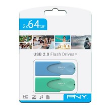 PACK DE DEUX CLÉ USB PNY 64GB USB 2.0 BLEU & VERT