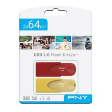 PACK DE DEUX CLÉ USB PNY 64GB USB 2.0 ROUGE & JAUNE