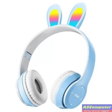 CASQUE BLUETOOTH P47R LAPIN BLEU CIEL (RGB 7 COULEURS)